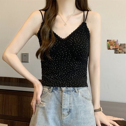 Lace Glitter V-Neck Slim Chest Pad Suspender Vest