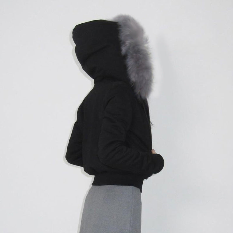 Furry Hooded Warm Zippered Short Jacket Top