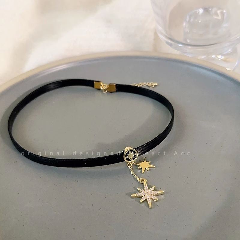 Eight-Pointed Star Pu Leather Necklace Choker Clavicle Chain