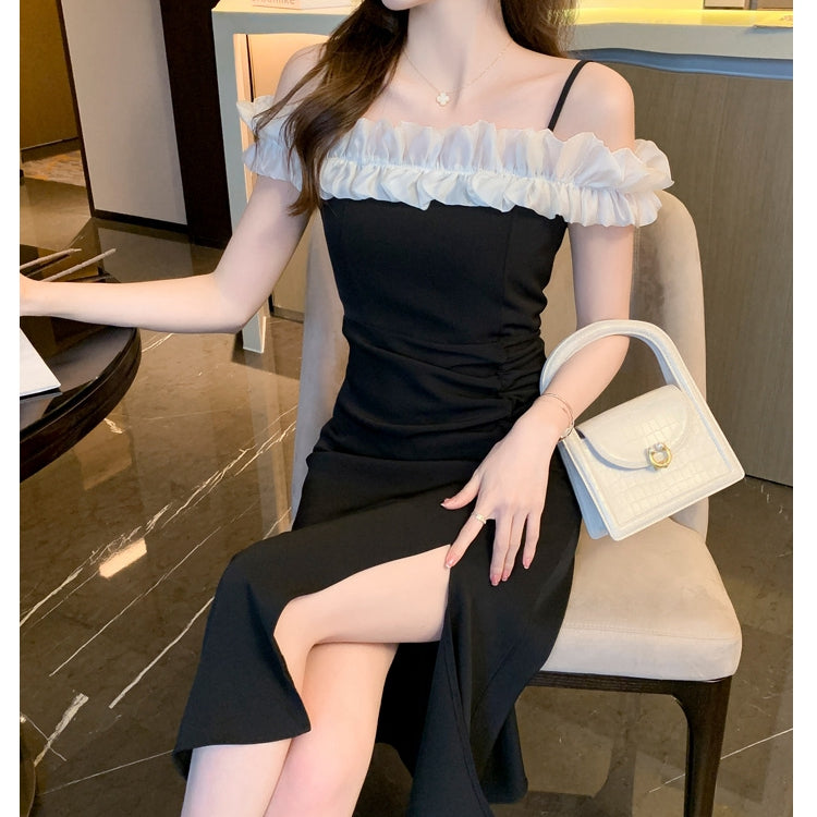 Off-Shoulder Fungus Collar Slit Long Dress