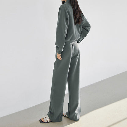 Pocket Zipper Sweatshirt Straight Pants Sports Suit