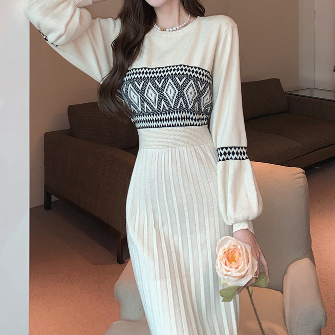 Temperament Knitted Inner Round Neck Sweater Dress