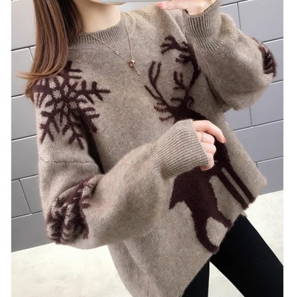 Round Neck Elk Loose Sweater