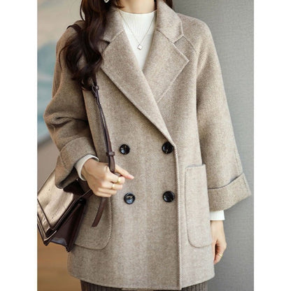 Woolen Pocket Loose Pattern Suit Coat Top