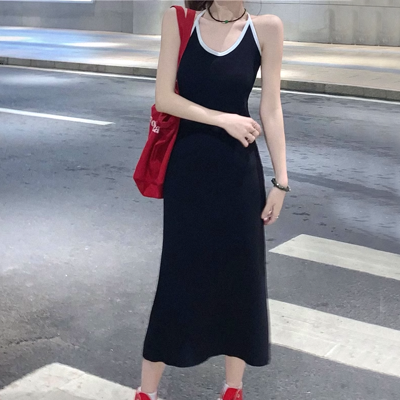 Cross Backless V-Neck Slim Long Slip Dress