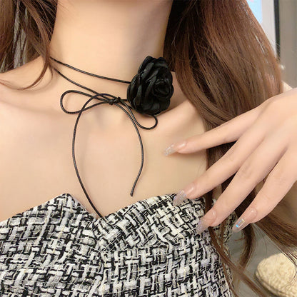 Three-Dimensional Camellia Tie Necklace