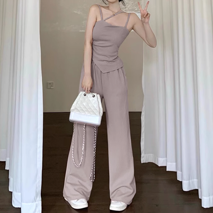 Irregular Camisole Cardigan Wide-Leg Pants Three-Piece Set