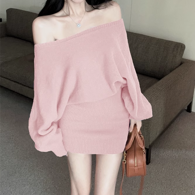 Off-Shoulder Stretch Knit Sweater Dress