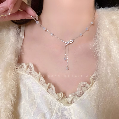 Pearl Tassel Bow Necklace Clavicle Fashionable Sweater Chain