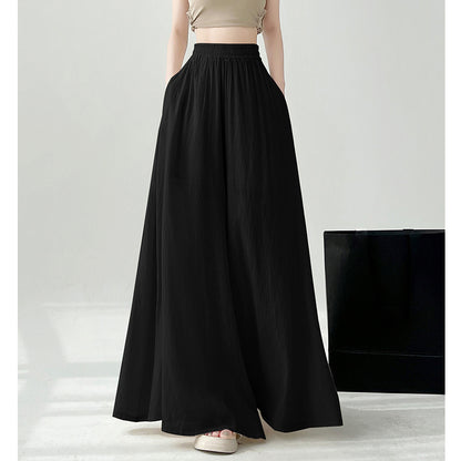 Wide-Leg Ice Silk Breathable Elastic Waist Loose Pants