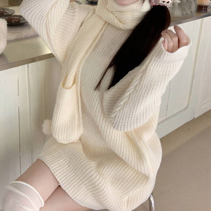 Loose Round Neck Long Christmas Scarf Sweater