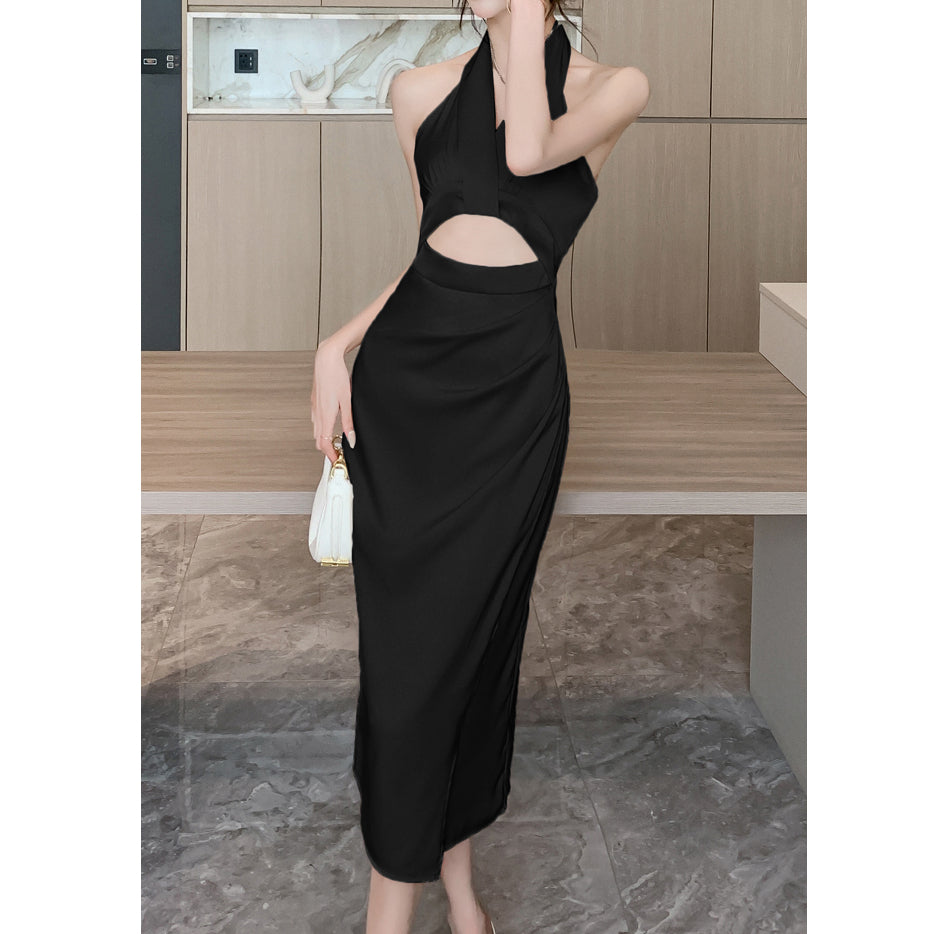 Satin Halter Sleeveless Open-Waist Slim Dress