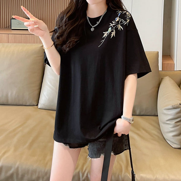 Branch Print Short-Sleeved Loose T-Shirt