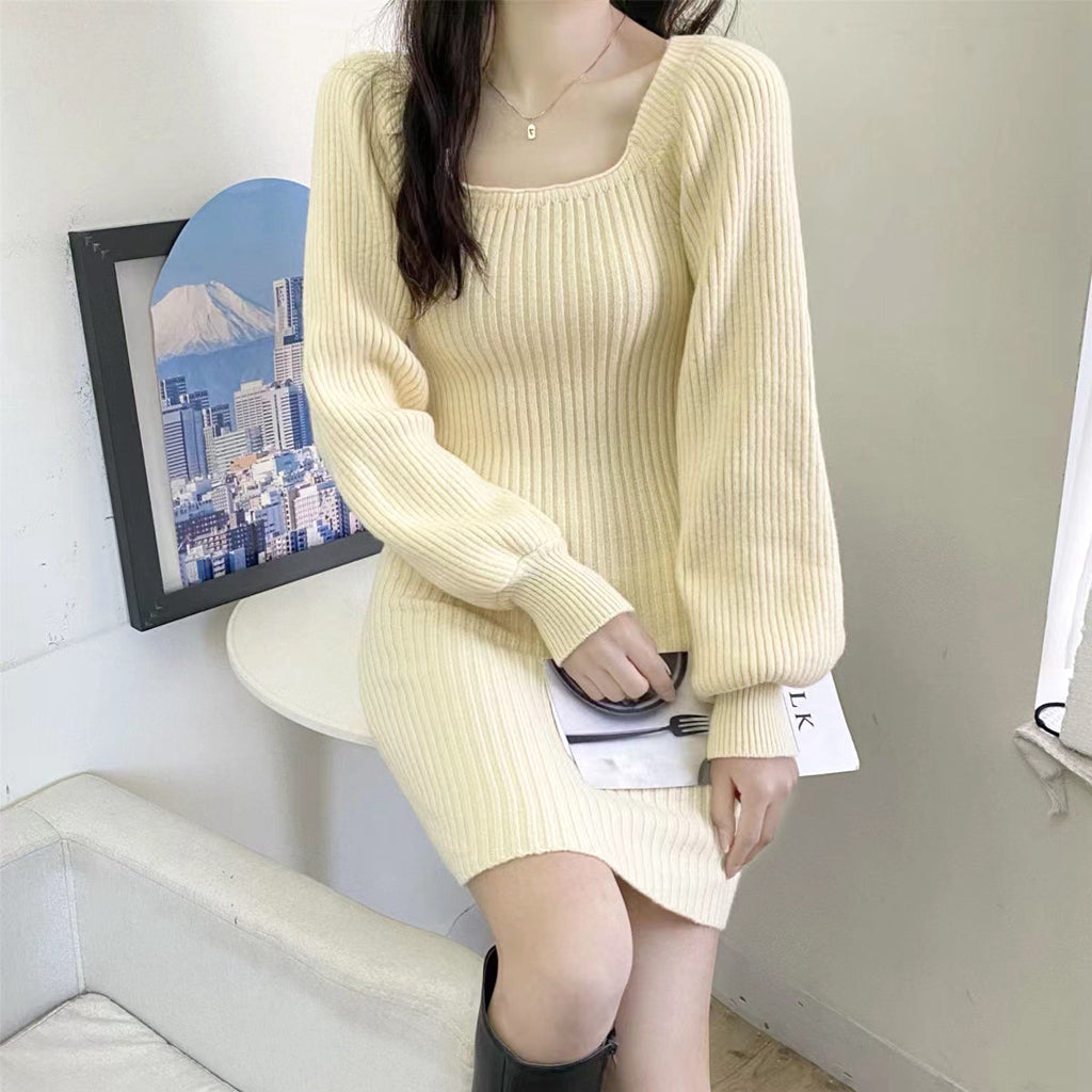 Loose Square Neck Knitted Sweater Dress