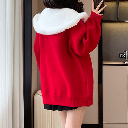 Fur Collar Tassel Loose New Year Christmas Sweater