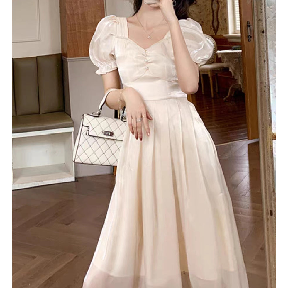 70% Solid Color Temperament Bubble Short-Sleeved Dress