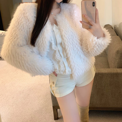 Furry Coat Fur White Long Sleeve Top