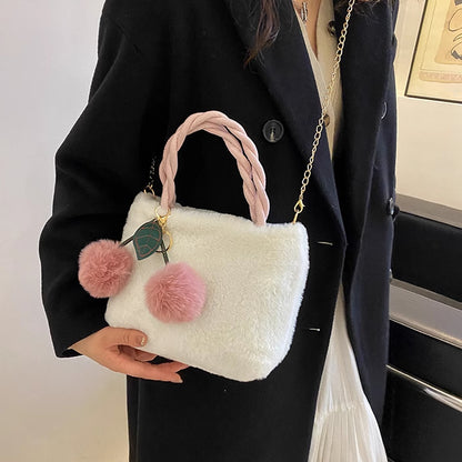 Furry Cherry Plush Handbag Spring Fashion Chain Crossbody