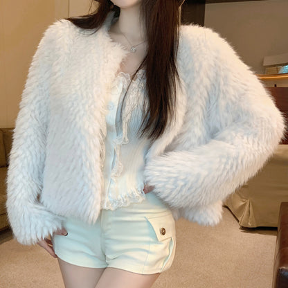 Furry Coat Fur White Long Sleeve Top