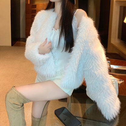 Furry Coat Fur White Long Sleeve Top