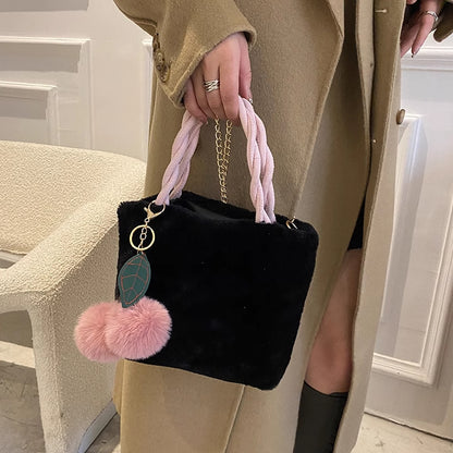 Furry Cherry Plush Handbag Spring Fashion Chain Crossbody