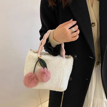 Furry Cherry Plush Handbag Spring Fashion Chain Crossbody