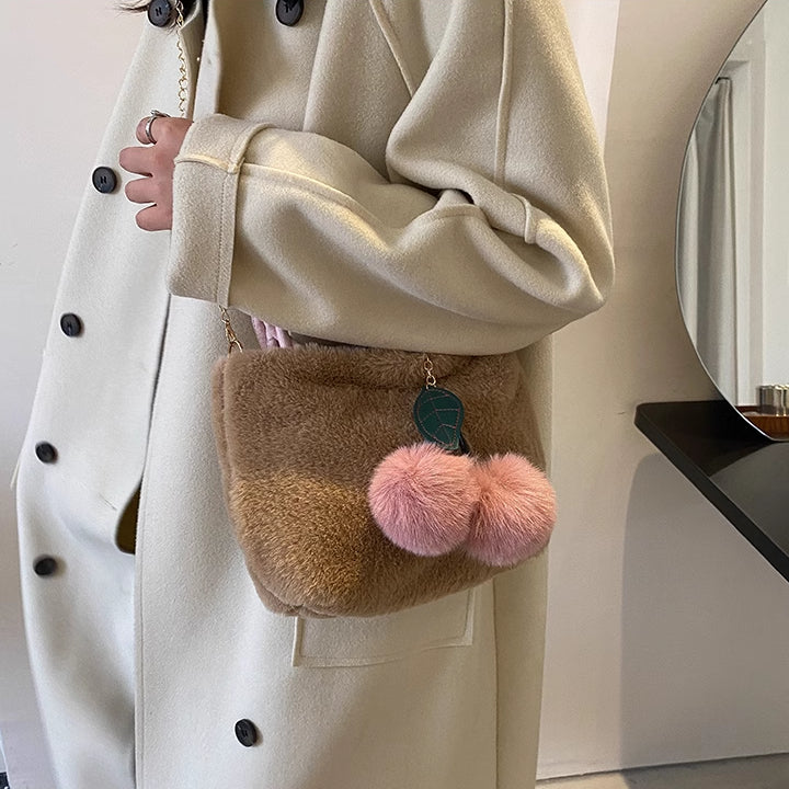 Furry Cherry Plush Handbag Spring Fashion Chain Crossbody