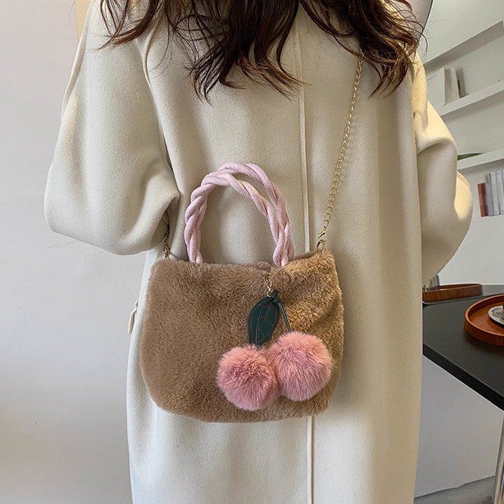 Furry Cherry Plush Handbag Spring Fashion Chain Crossbody