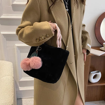 Furry Cherry Plush Handbag Spring Fashion Chain Crossbody