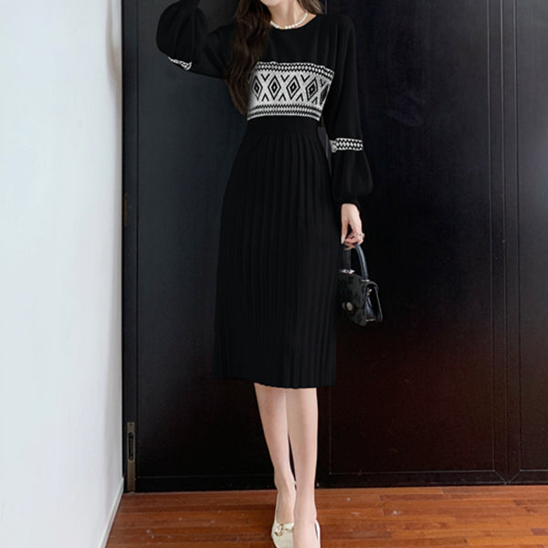 Temperament Knitted Inner Round Neck Sweater Dress