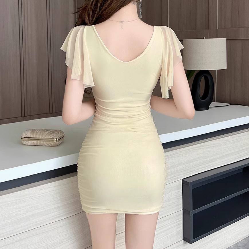 Exposed Collarbone Flying Sleeve Bodycon Dress