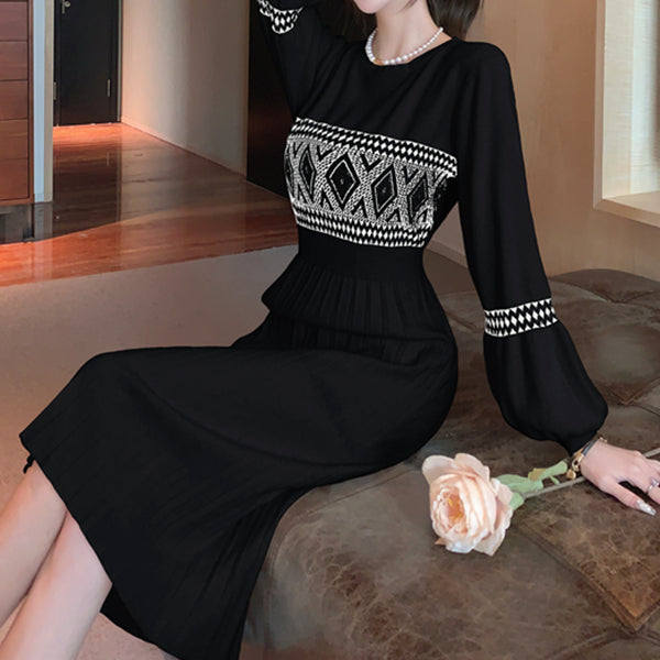 Temperament Knitted Inner Round Neck Sweater Dress