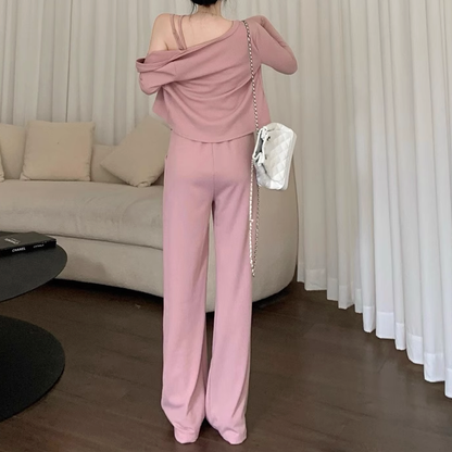 Irregular Camisole Cardigan Wide-Leg Pants Three-Piece Set