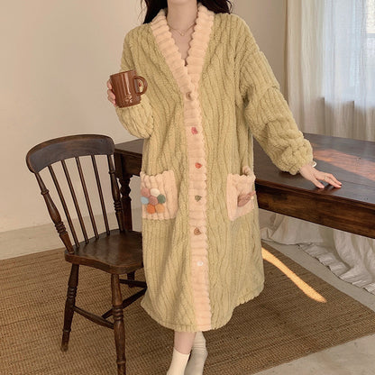 Coral Velvet Warm Home Robe Pajamas Set