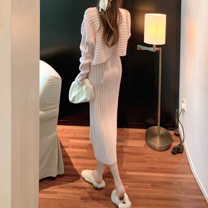 Long Sleeve Sweater Knit Dress Two Piece Set