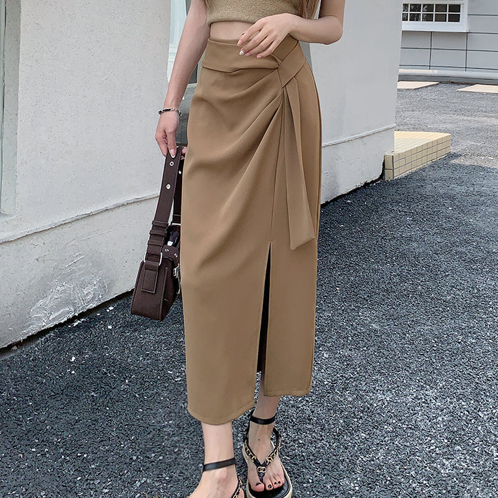 Irregular A-Line Pleats Versatile Suit Slit Skirt