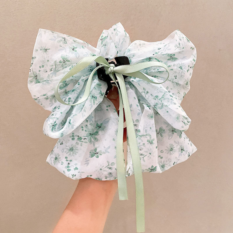 Floral Bow Ribbon Hairpin At The Back Of The Head