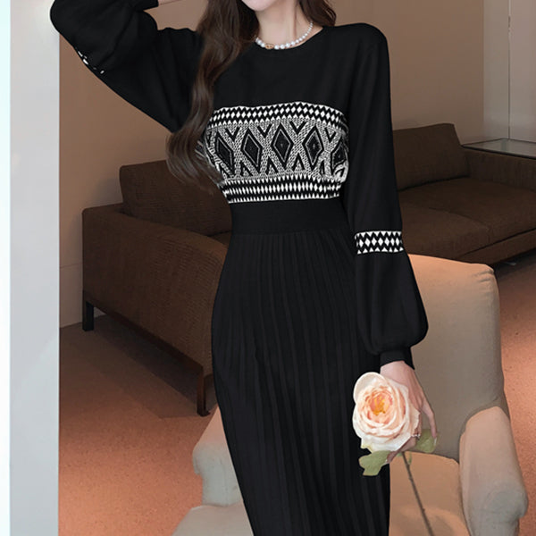 Temperament Knitted Inner Round Neck Sweater Dress