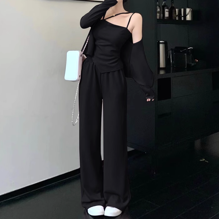 Irregular Camisole Cardigan Wide-Leg Pants Three-Piece Set