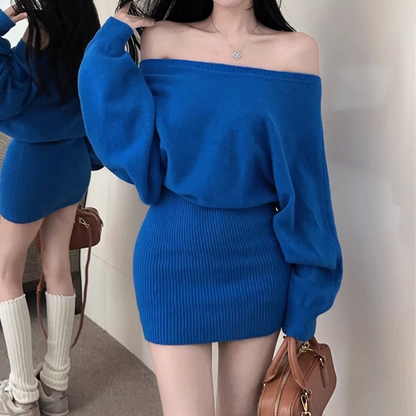 Off-Shoulder Stretch Knit Sweater Dress