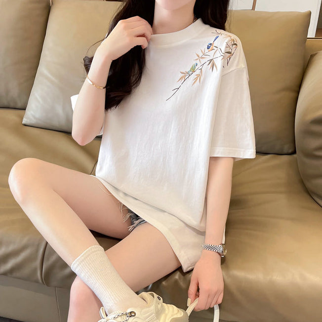 Branch Print Short-Sleeved Loose T-Shirt