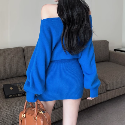 Off-Shoulder Stretch Knit Sweater Dress