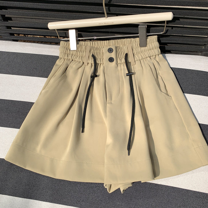 Drawstring Elastic Waist Wide Leg Suit Shorts