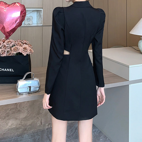 Hollow Waist Slim Long Sleeve Suit Dress