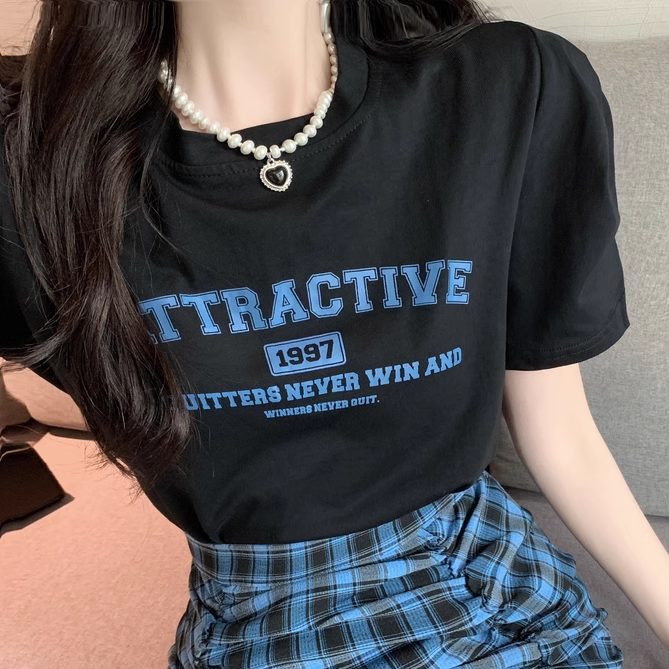 Set Printed T-Shirt Plaid Pleated Short Skirt