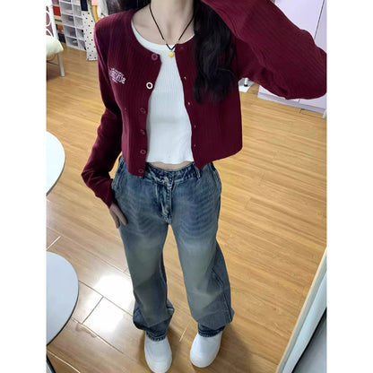 Long Sleeve Knitted Cardigan Jeans Set