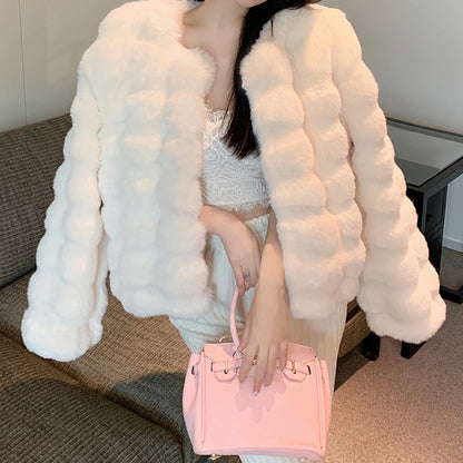 Versatile Rex Rabbit Mink Fur Long Sleeve Coat