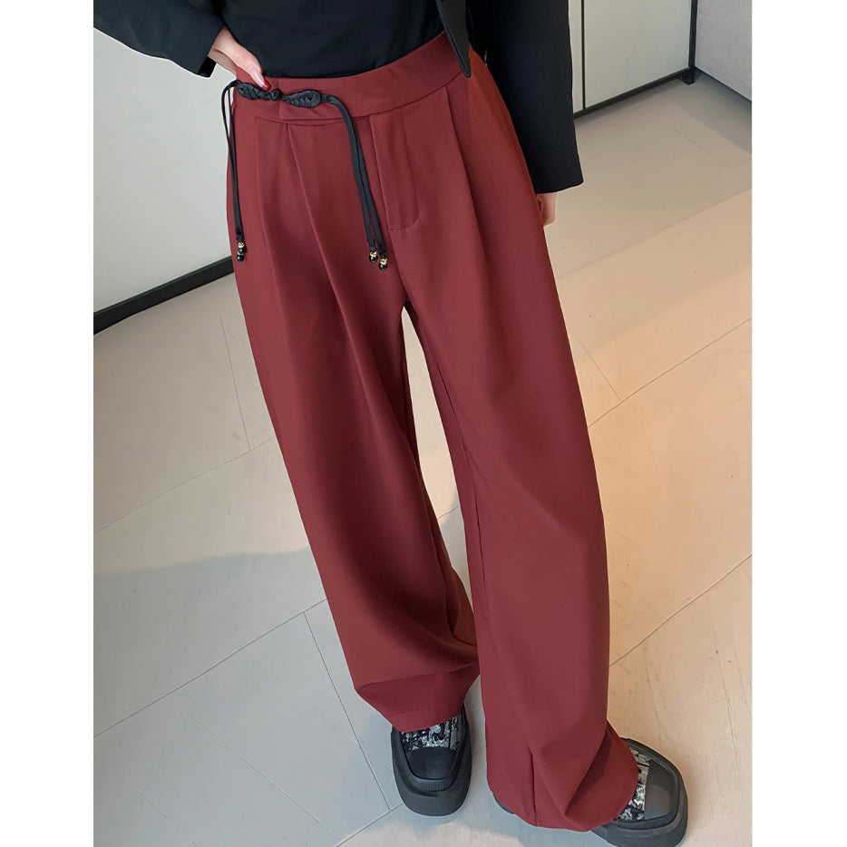 Buttoned Tassel Suit Trousers Wide Leg Pants