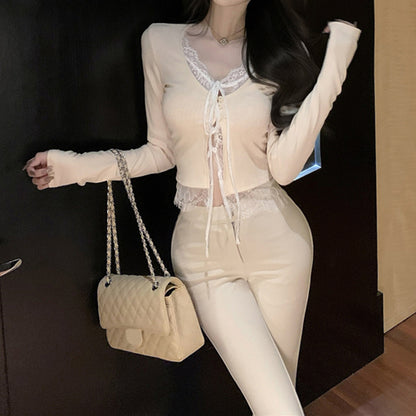 Lace Stitching Lace T-Shirt Long-Sleeved Top