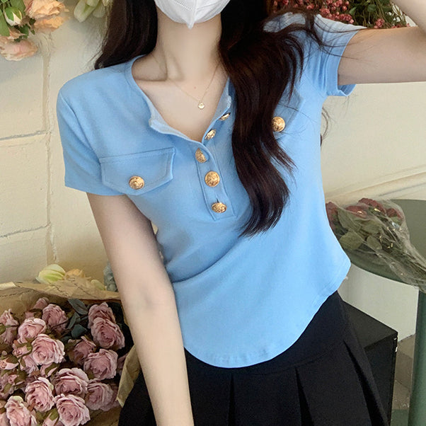 Solid Color Short Sleeve T-Shirt Irregular Top